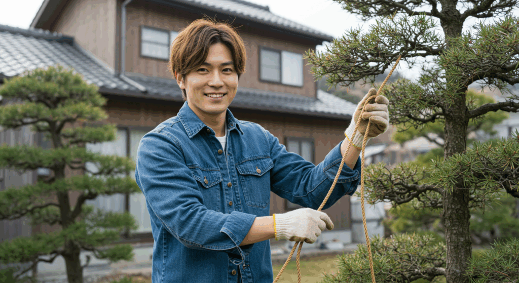 樹木の冬囲い　雪囲い