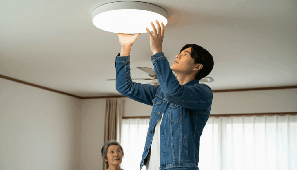 電球交換する男性