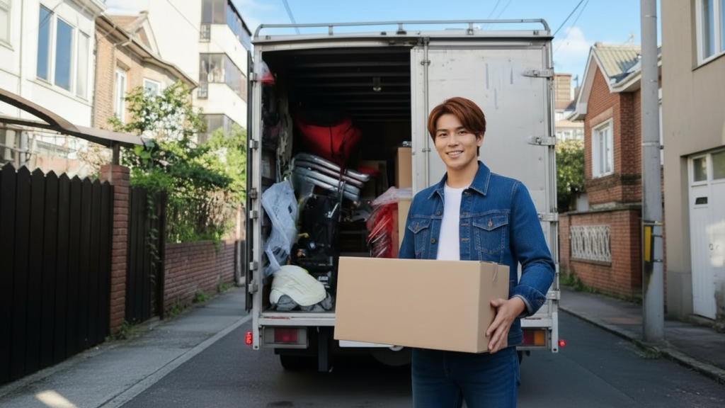 トラックに積み荷する男性スタッフ
