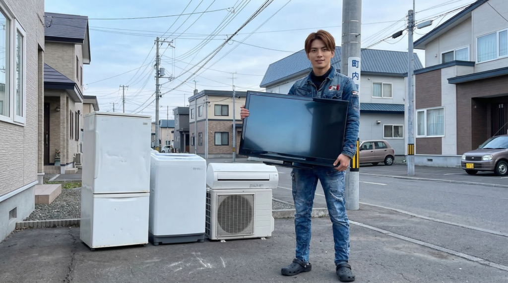 テレビを抱える不用品回収業者