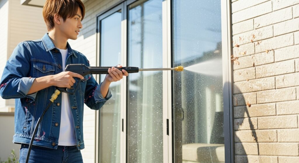 高圧洗浄機で窓清掃