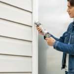 窓のコーキングする男性