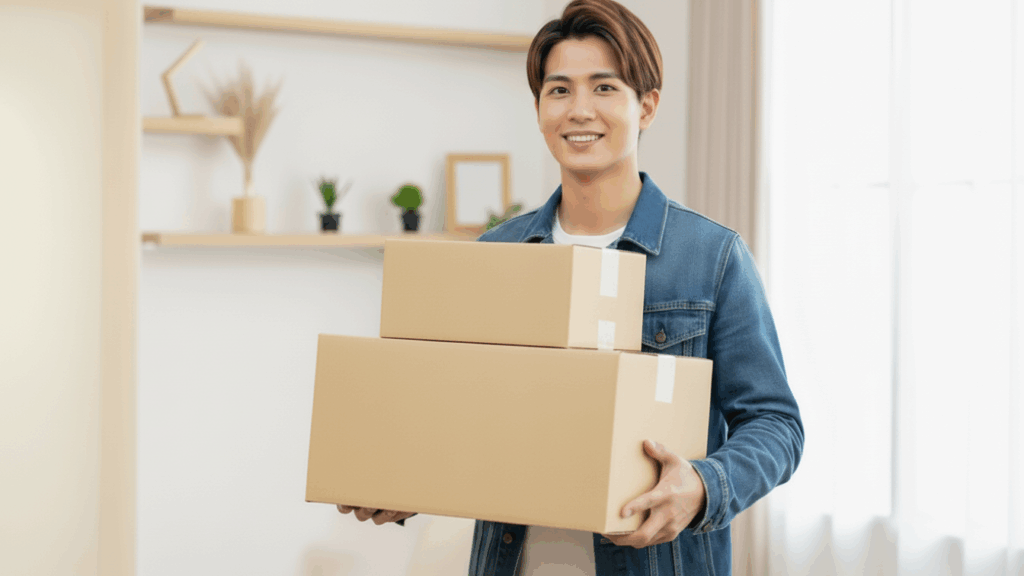段ボールを持つ男性