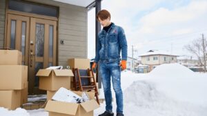 不用品回収しているスタッフ