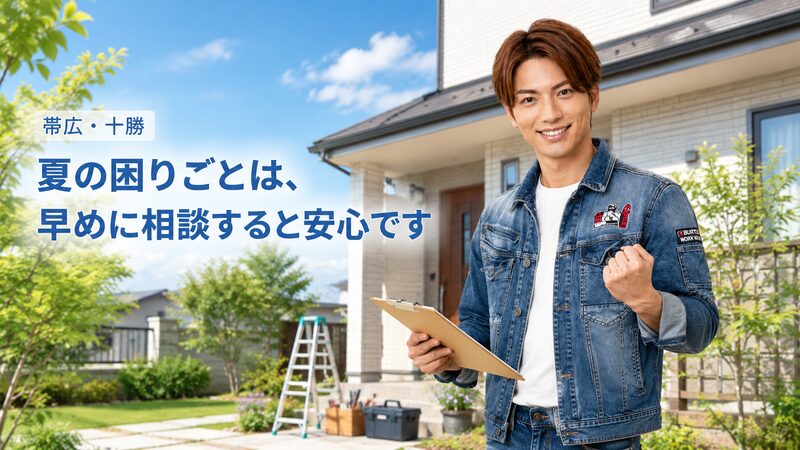 夏の困りごとは早めに相談すると安心であることを、ライフパートナーズ帯広のスタッフが伝えている画像